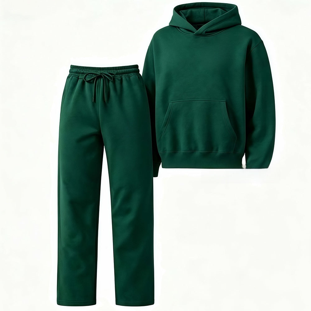 Embroidered Fleece-Lined Hoodie & Wide-Leg Pants Set – Unisex Streetwear Tracksuit