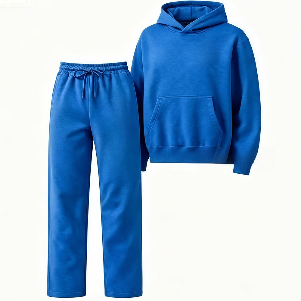 Embroidered Fleece-Lined Hoodie & Wide-Leg Pants Set – Unisex Streetwear Tracksuit