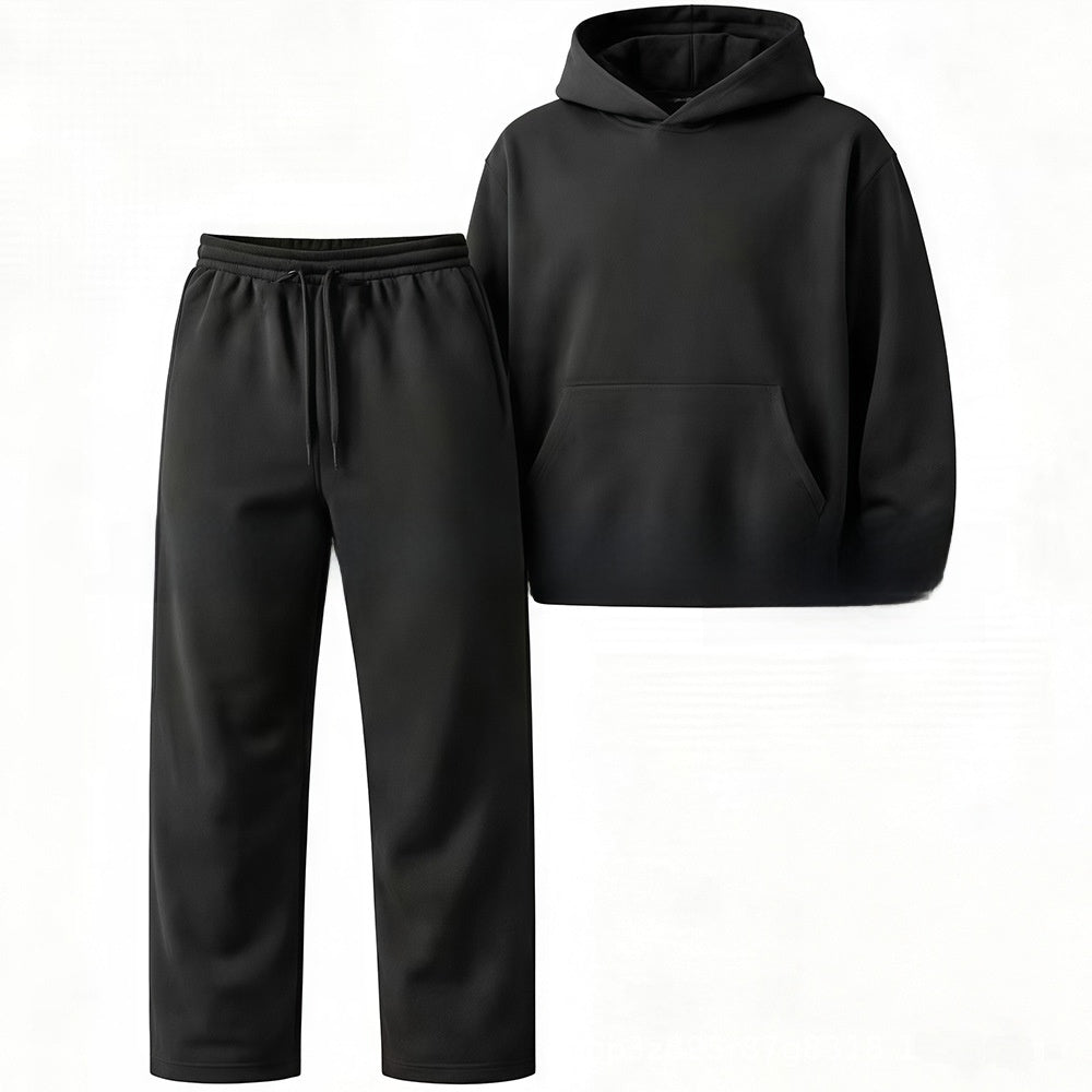 Embroidered Fleece-Lined Hoodie & Wide-Leg Pants Set – Unisex Streetwear Tracksuit