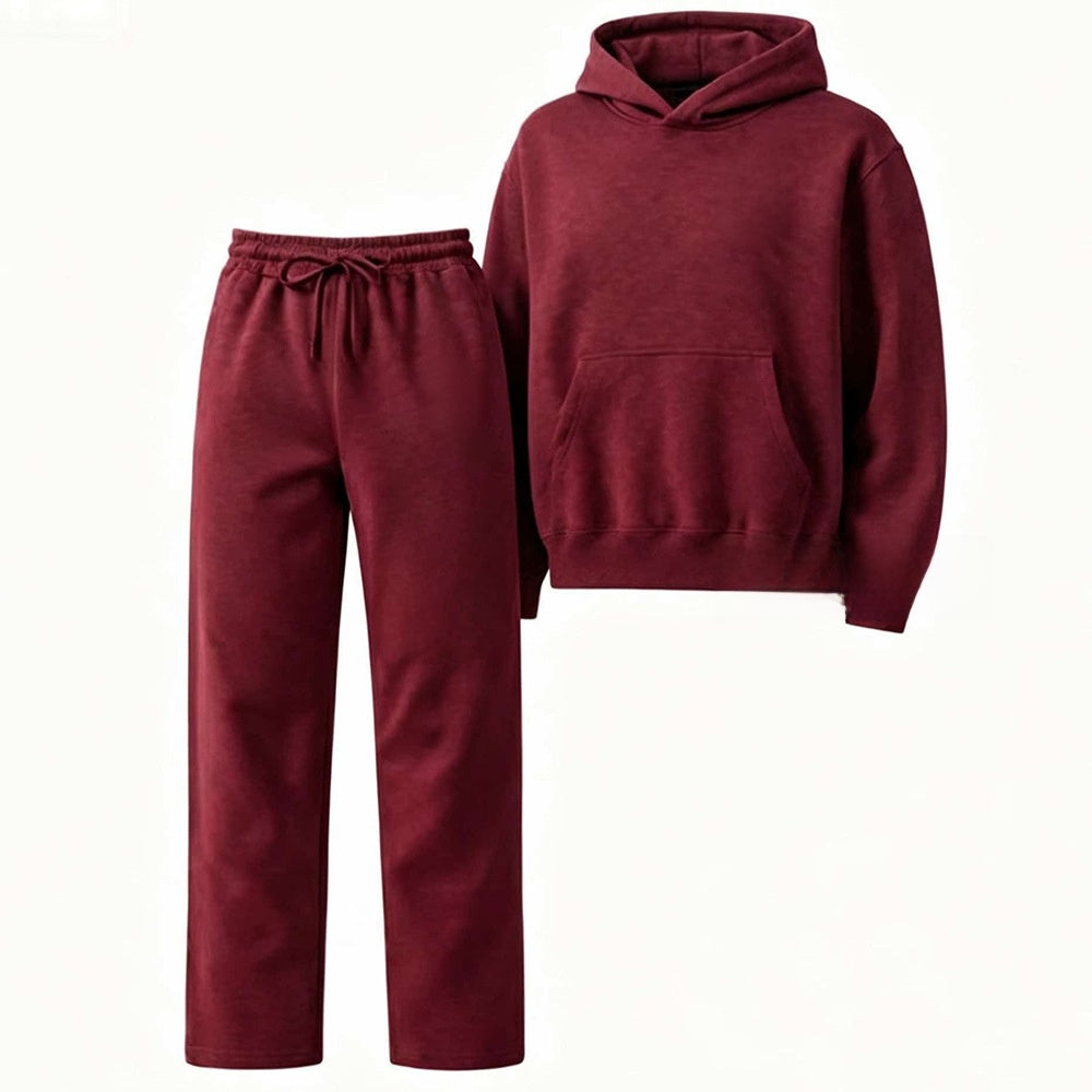 Embroidered Fleece-Lined Hoodie & Wide-Leg Pants Set – Unisex Streetwear Tracksuit