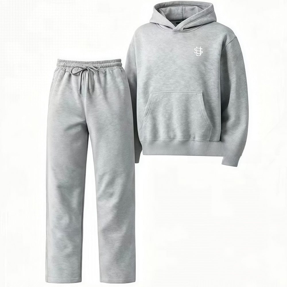 Embroidered Fleece-Lined Hoodie & Wide-Leg Pants Set – Unisex Streetwear Tracksuit