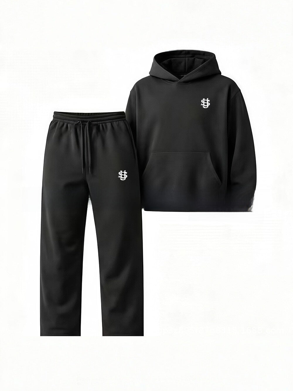 Embroidered Fleece-Lined Hoodie & Wide-Leg Pants Set – Unisex Streetwear Tracksuit