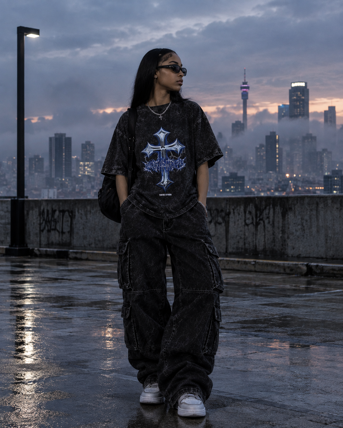 Gothic Wing Print Men's T-Shirt – 3D Mesh Streetwear Tee