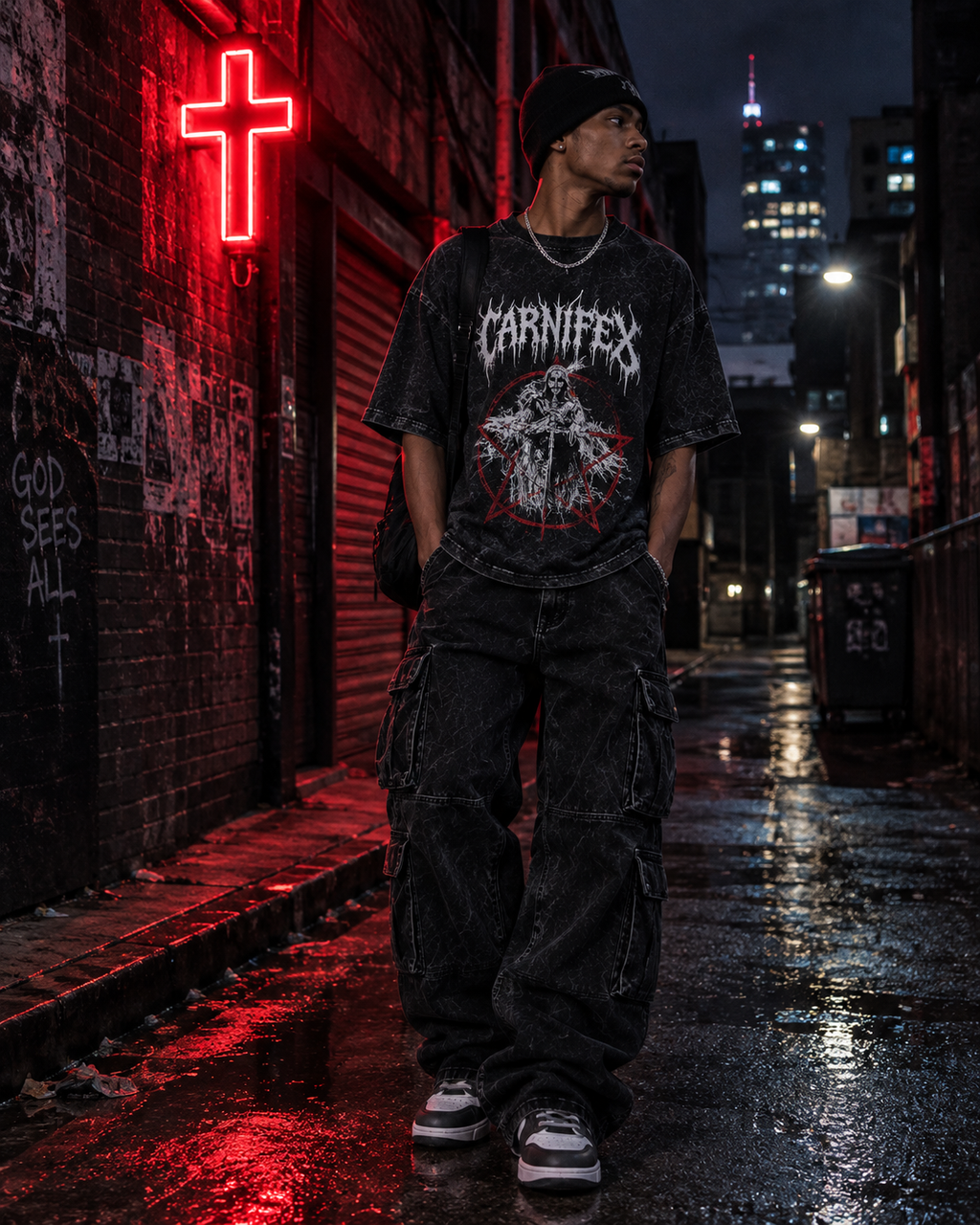 Gothic Wing Print Men's T-Shirt – 3D Mesh Streetwear Tee