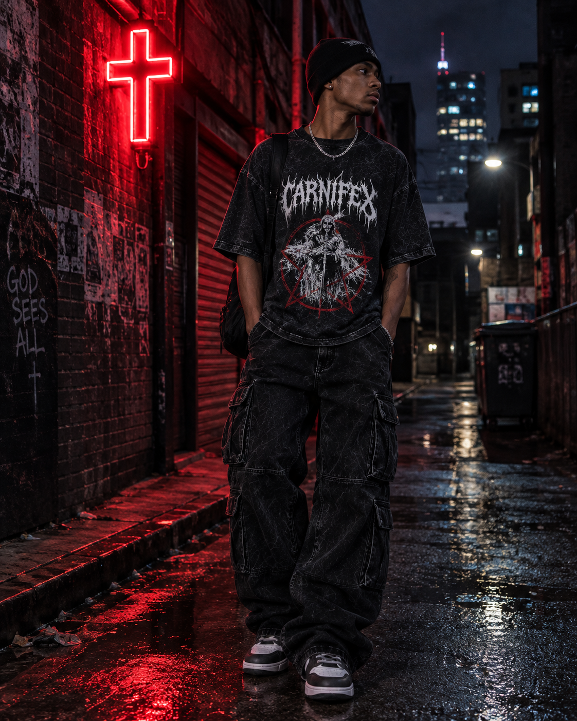 Gothic Wing Print Men's T-Shirt – 3D Mesh Streetwear Tee